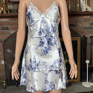 Floral Satin Nightgown with Lace Trim